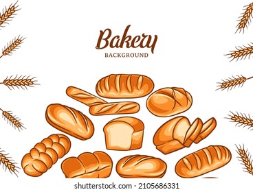 Bakery background with colorful bread vector illustration. Bakery or bakehouse menu