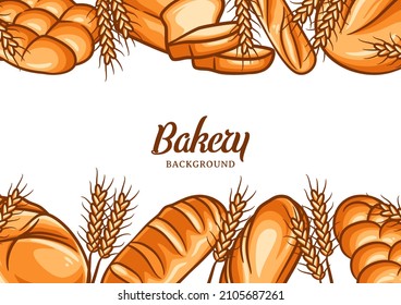 Bakery background with colorful bread vector illustration. Bakery or bakehouse menu