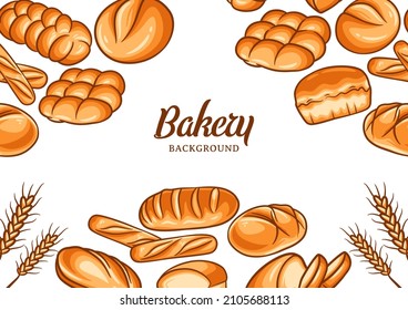 Bakery background with colorful bread vector illustration. Bakery or bakehouse menu