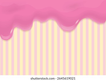 Bakery background concept. Glazed strawberry cream melting on a sweet striped pattern.