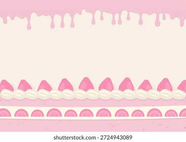 Concepto de fondo de panadería. Pastel de fresa con crema derretida rosa sobre un fondo blanco y espacio de copia.
