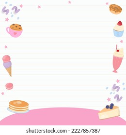 Bakery background. Bakery and drinks frame on note paper background with space for copy text.