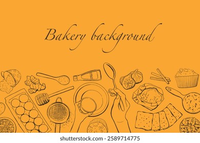 Bakery Background with Food Ingredients for Cooking Classes