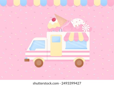 Bakery background. Bakery food truck with pastel sugar sprinkles on a pink background.