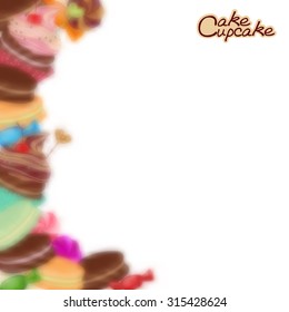 Bakery background frame with sweets, confectionery, sweets, desserts on textured paper background. Vector illustration of confectionery products in the form of frames, cards, menus, stickers, banners.