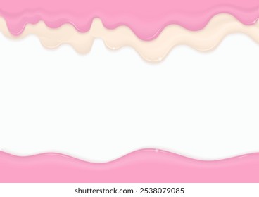 Fundo da padaria. Líquido rosa vidrado e creme derretendo sobre um fundo branco com espaço de cópia. 