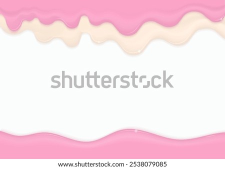 Bakery background. Glazed pink and cream liquid melting on a white background with copy space. 