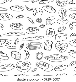 Bakery background illustration. Hand drawn vector seamless pattern