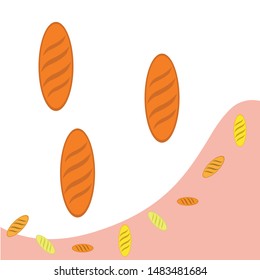 Bakery background. Line graphics. The collection of bread. Bread House. Engraving top view illustration. Vector illustration