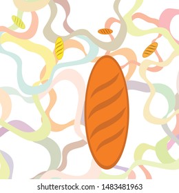 Bakery background. Line graphics. The collection of bread. Bread House. Engraving top view illustration. Vector illustration