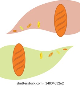 Bakery background. Line graphics. The collection of bread. Bread House. Engraving top view illustration. Vector illustration