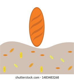 Bakery background. Line graphics. The collection of bread. Bread House. Engraving top view illustration. Vector illustration
