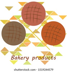 Bakery background. Line graphics. The collection of bread. Bread House. Engraving top view illustration. Vector illustration