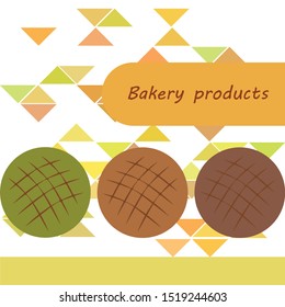 Bakery background. Line graphics. The collection of bread. Bread House. Engraving top view illustration. Vector illustration