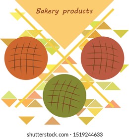 Bakery background. Line graphics. The collection of bread. Bread House. Engraving top view illustration. Vector illustration