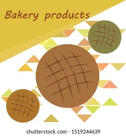 Bakery background. Line graphics. The collection of bread. Bread House. Engraving top view illustration. Vector illustration