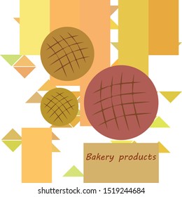 Bakery background. Line graphics. The collection of bread. Bread House. Engraving top view illustration. Vector illustration