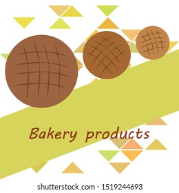 Bakery background. Line graphics. The collection of bread. Bread House. Engraving top view illustration. Vector illustration