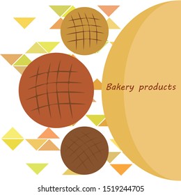 Bakery background. Line graphics. The collection of bread. Bread House. Engraving top view illustration. Vector illustration