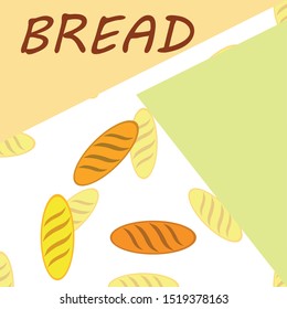 Bakery background. Line graphics. The collection of bread. Bread House. Engraving top view illustration. Vector illustration