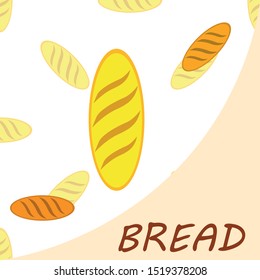 Bakery background. Line graphics. The collection of bread. Bread House. Engraving top view illustration. Vector illustration