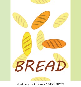 Bakery background. Line graphics. The collection of bread. Bread House. Engraving top view illustration. Vector illustration