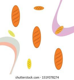 Bakery background. Line graphics. The collection of bread. Bread House. Engraving top view illustration. Vector illustration