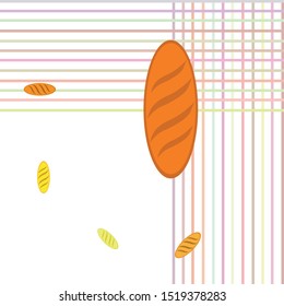 Bakery background. Line graphics. The collection of bread. Bread House. Engraving top view illustration. Vector illustration