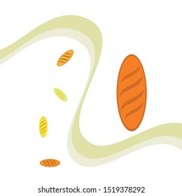 Bakery background. Line graphics. The collection of bread. Bread House. Engraving top view illustration. Vector illustration