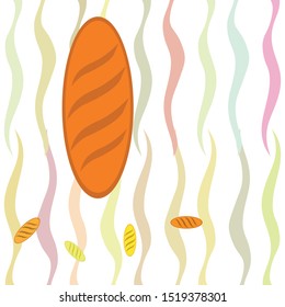 Bakery background. Line graphics. The collection of bread. Bread House. Engraving top view illustration. Vector illustration
