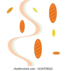 Bakery background. Line graphics. The collection of bread. Bread House. Engraving top view illustration. Vector illustration