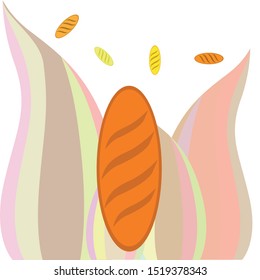 Bakery background. Line graphics. The collection of bread. Bread House. Engraving top view illustration. Vector illustration