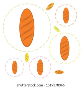 Bakery background. Line graphics. The collection of bread. Bread House. Engraving top view illustration. Vector illustration