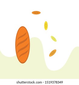 Bakery background. Line graphics. The collection of bread. Bread House. Engraving top view illustration. Vector illustration