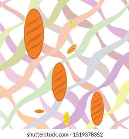 Bakery background. Line graphics. The collection of bread. Bread House. Engraving top view illustration. Vector illustration
