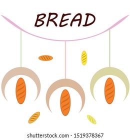 Bakery background. Line graphics. The collection of bread. Bread House. Engraving top view illustration. Vector illustration