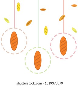 Bakery background. Line graphics. The collection of bread. Bread House. Engraving top view illustration. Vector illustration