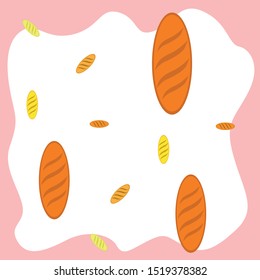 Bakery background. Line graphics. The collection of bread. Bread House. Engraving top view illustration. Vector illustration