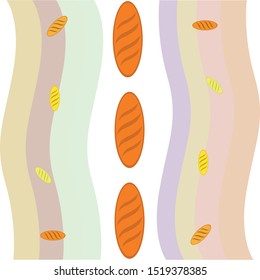 Bakery background. Line graphics. The collection of bread. Bread House. Engraving top view illustration. Vector illustration