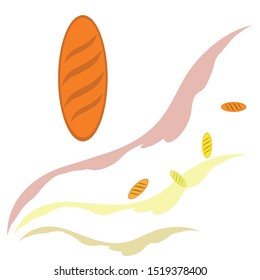 Bakery background. Line graphics. The collection of bread. Bread House. Engraving top view illustration. Vector illustration