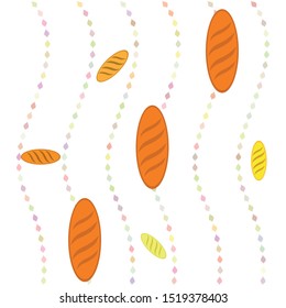 Bakery background. Line graphics. The collection of bread. Bread House. Engraving top view illustration. Vector illustration