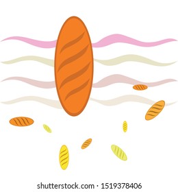 Bakery background. Line graphics. The collection of bread. Bread House. Engraving top view illustration. Vector illustration