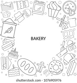 Bakery background from line icon. Linear vector pattern
