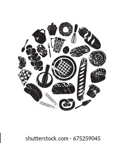Bakery background. Bakery set vector illustration. 