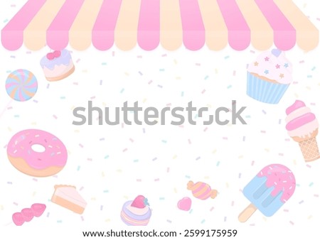 Bakery background. Bakery shop concept design with sweet dessert and pastel sugar sprinkles pattern on a white background.