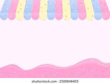 Bakery background. Bakery shop concept and pink liquid topping with pastel sugar sprinkles on a light pink background.