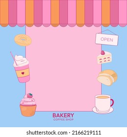 Bakery background with space for copy text. Dessert and coffee store concept. 