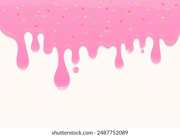 Bakery background. Strawberry sauce with colored sugar sprinkles melting on a white background.