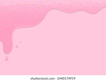 Bakery background. Sugar sprinkles on pink liquid melting in a soft pink background.