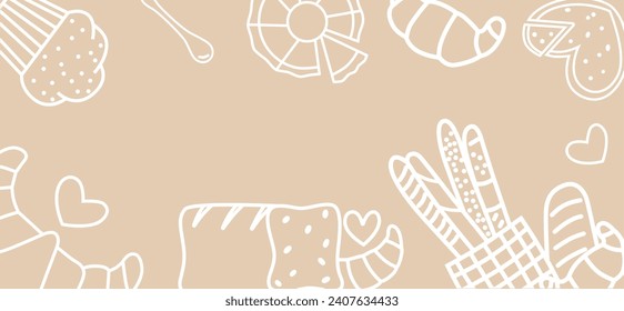 Bakery background. Sweet food banner, frame. Vector illustration 
for print, banner, poster.
